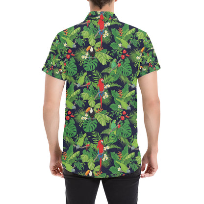 Rainforest Parrot Pattern Print Design A03 Men's Short Sleeve Button Up Shirt