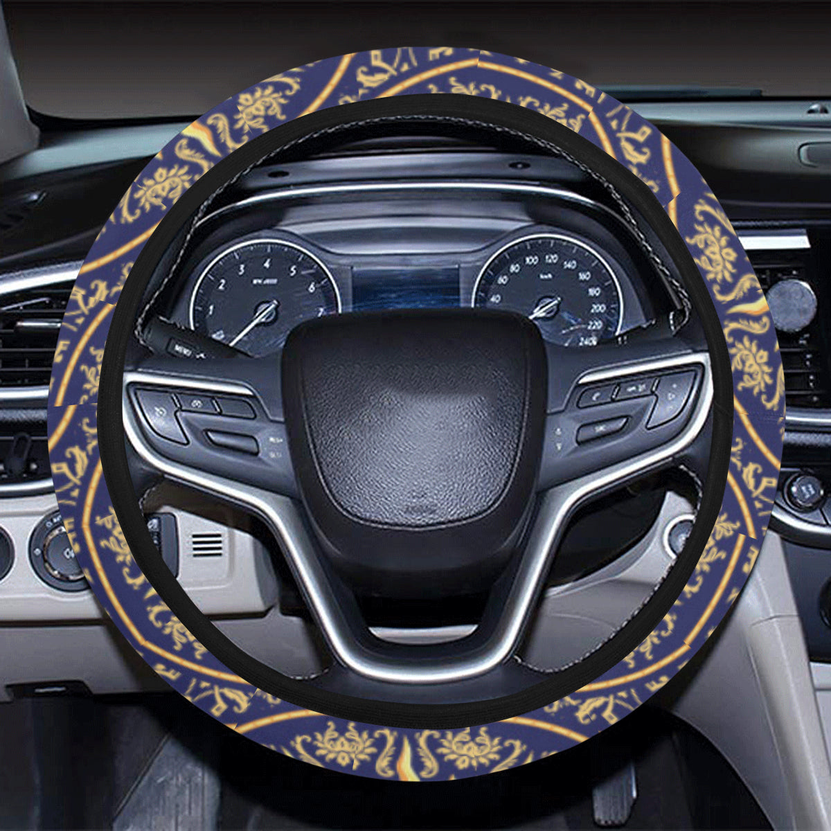 Celestial Gold Sun Face Steering Wheel Cover with Elastic Edge