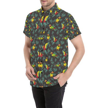 Parrot Themed Print Men's Short Sleeve Button Up Shirt