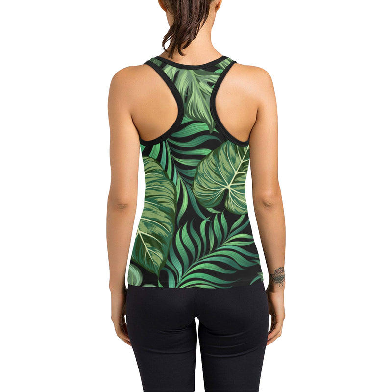 Green Fresh Tropical Palm Leaves Women's Racerback Tank Top