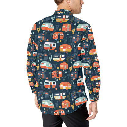 Camper Caravan Print Pattern Men's Long Sleeve Shirt