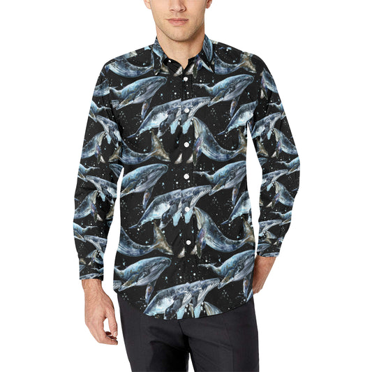 Humpback Whale Pattern Print Design 01 Men's Long Sleeve Shirt