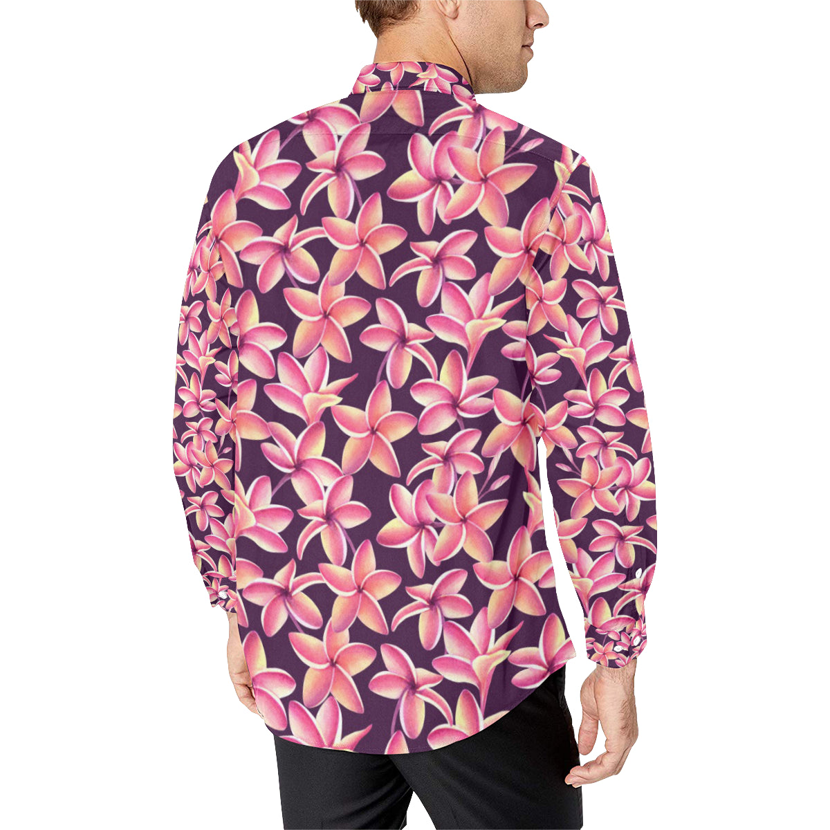 Purple Plumeria Pattern Print Design PM010 Men's Long Sleeve Shirt