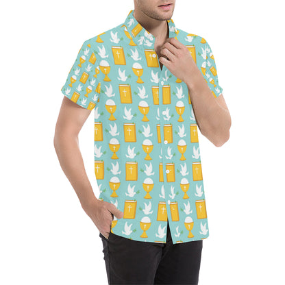 Christian Pattern Print Design 02 Men's Short Sleeve Button Up Shirt