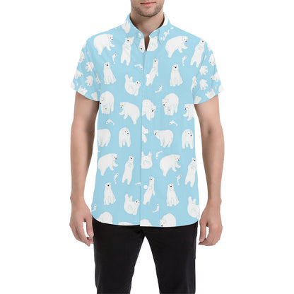 Polar Bear Pattern Print Design PB01 Men's Short Sleeve Button Up Shirt