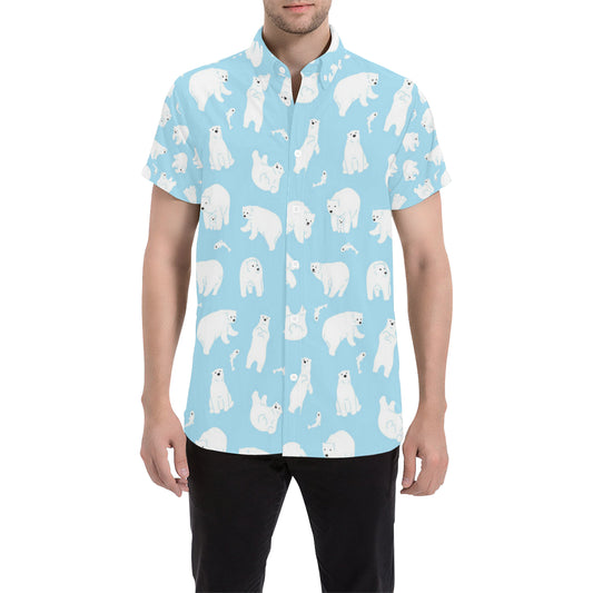 Polar Bear Pattern Print Design PB01 Men's Short Sleeve Button Up Shirt