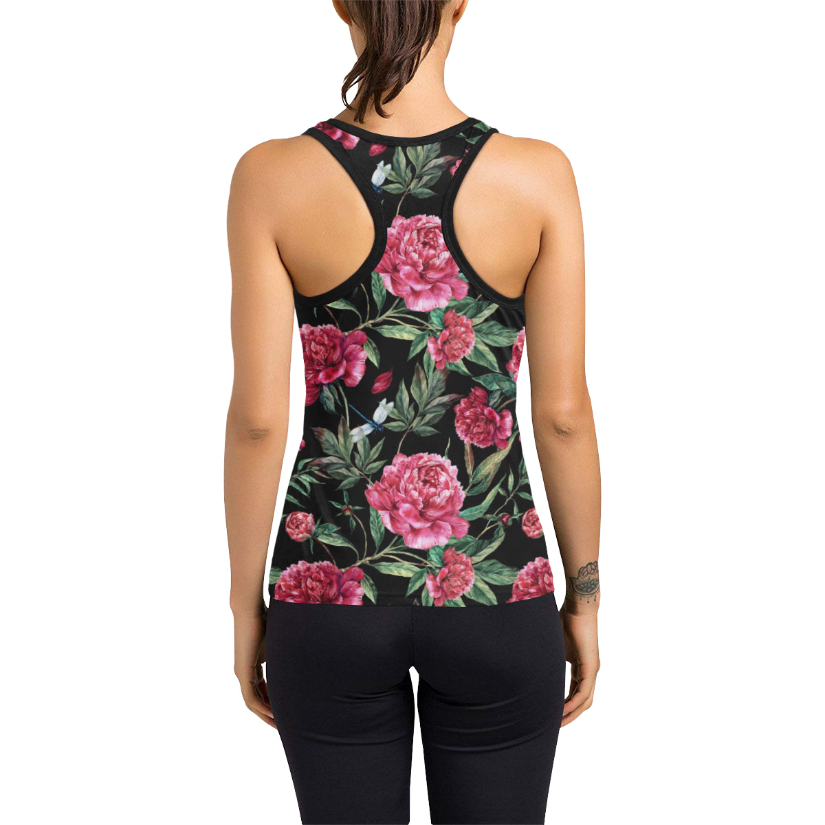 Peony Pattern Print Design PE04 Women's Racerback Tank Top