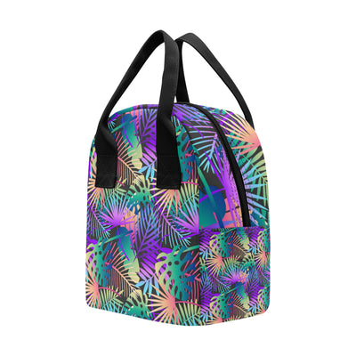 Neon Flower Tropical Palm Leaves Insulated Lunch Bag