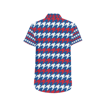 Patriotic Houndstooth Pattern Print Design A02 Men's Short Sleeve Button Up Shirt