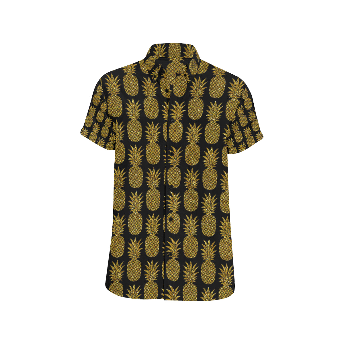 Gold Pineapple Pattern Print Design PP011 Men's Short Sleeve Button Up Shirt