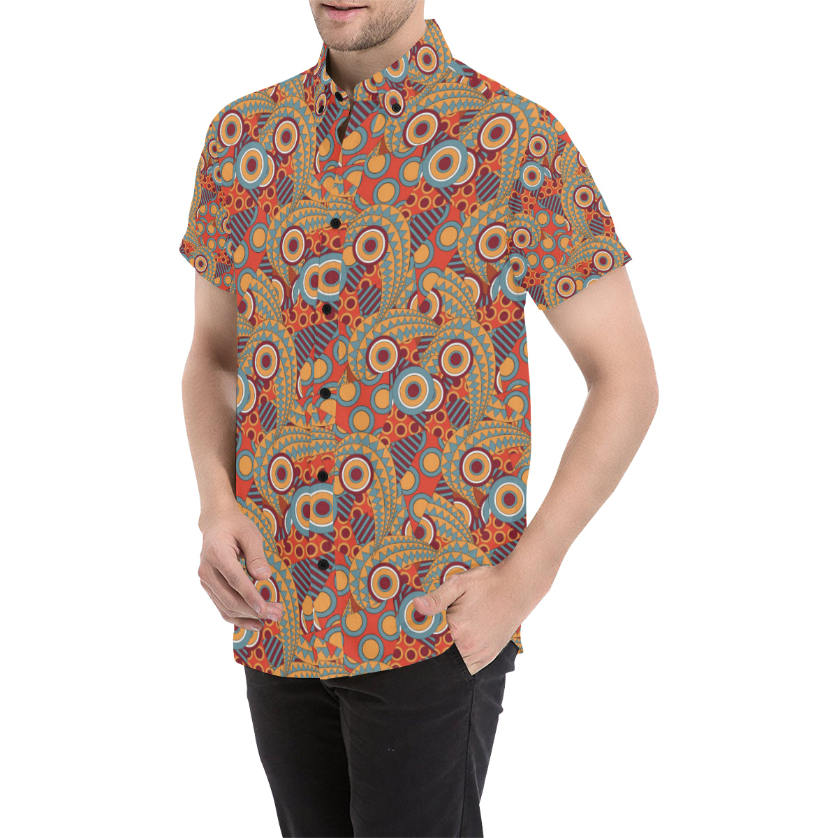 African Pattern Print Design 06 Men's Short Sleeve Button Up Shirt