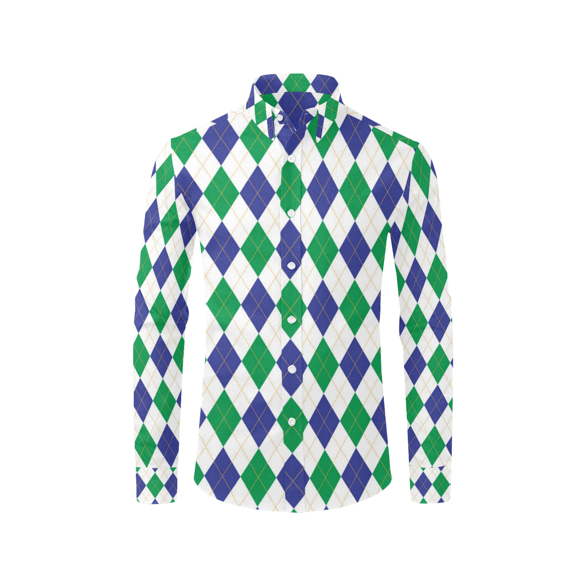 Argyle Green Blue Pattern Print Design 03 Men's Long Sleeve Shirt