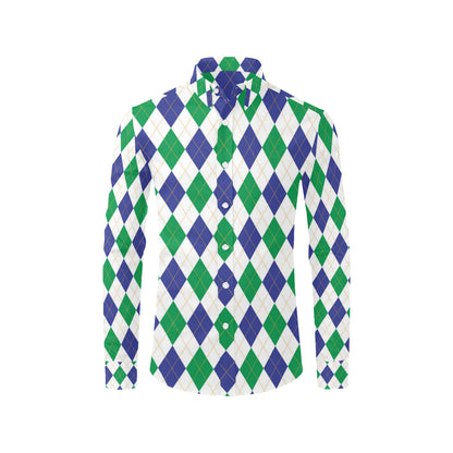 Argyle Green Blue Pattern Print Design 03 Men's Long Sleeve Shirt