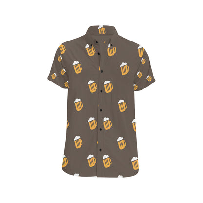 Beer Pattern Print Design 01 Men's Short Sleeve Button Up Shirt