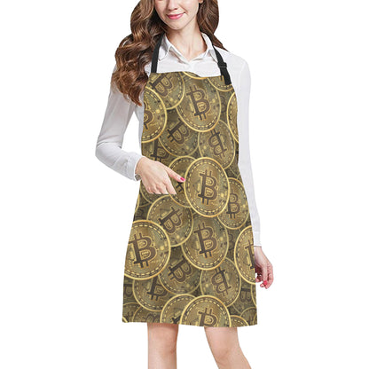 Bitcoin Pattern Print Design DO01 Apron with Pocket