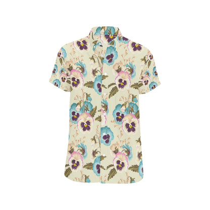 Pansy Pattern Print Design A02 Men's Short Sleeve Button Up Shirt