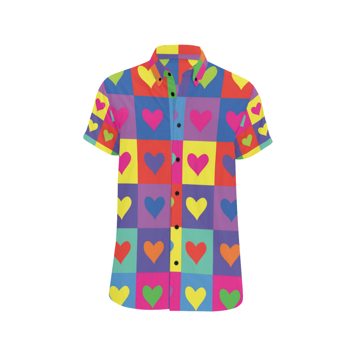 Pop Art Heart Pattern Print Design A01 Men's Short Sleeve Button Up Shirt
