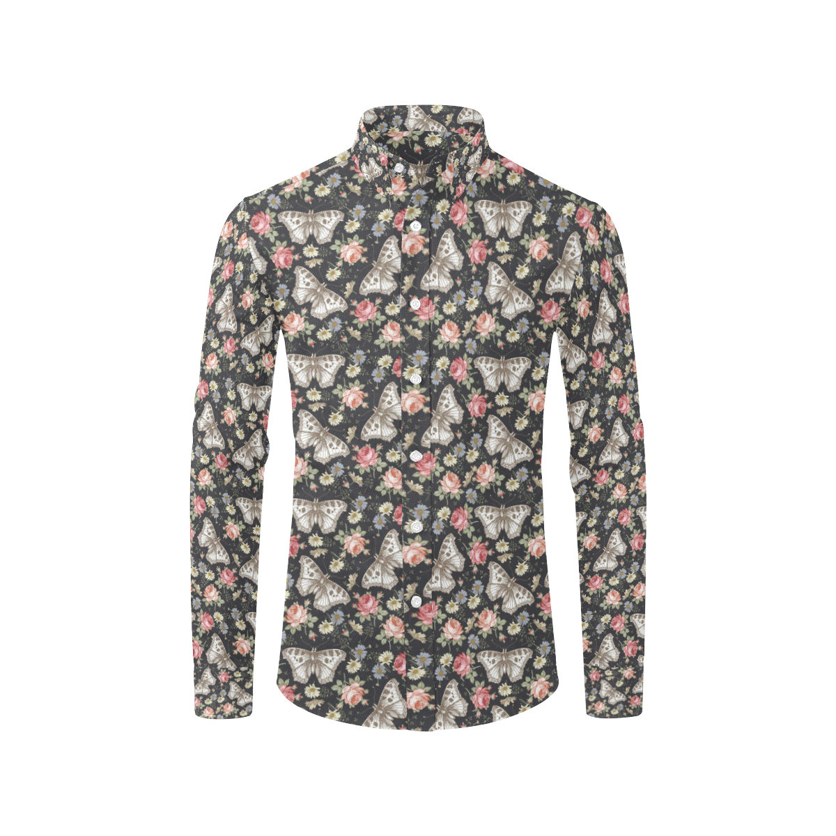 Butterfly Flower Pattern Print Design 07 Men's Long Sleeve Shirt