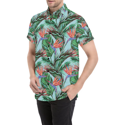 Bird Of Paradise Pattern Print Design BOP01 Men's Short Sleeve Button Up Shirt