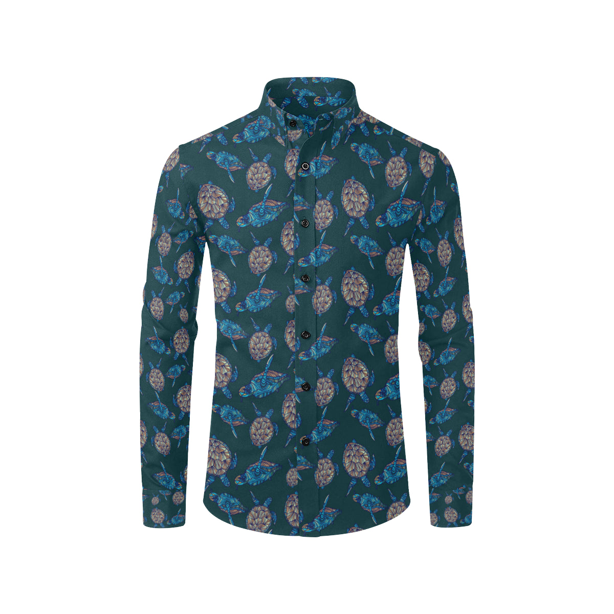 Sea Turtle Hand Drawn Blue Print Men's Long Sleeve Shirt