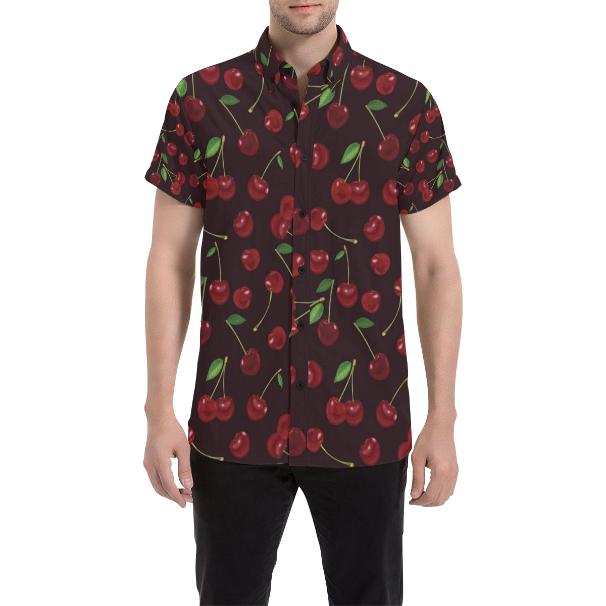 Cherry Fresh Pattern Men's Short Sleeve Button Up Shirt