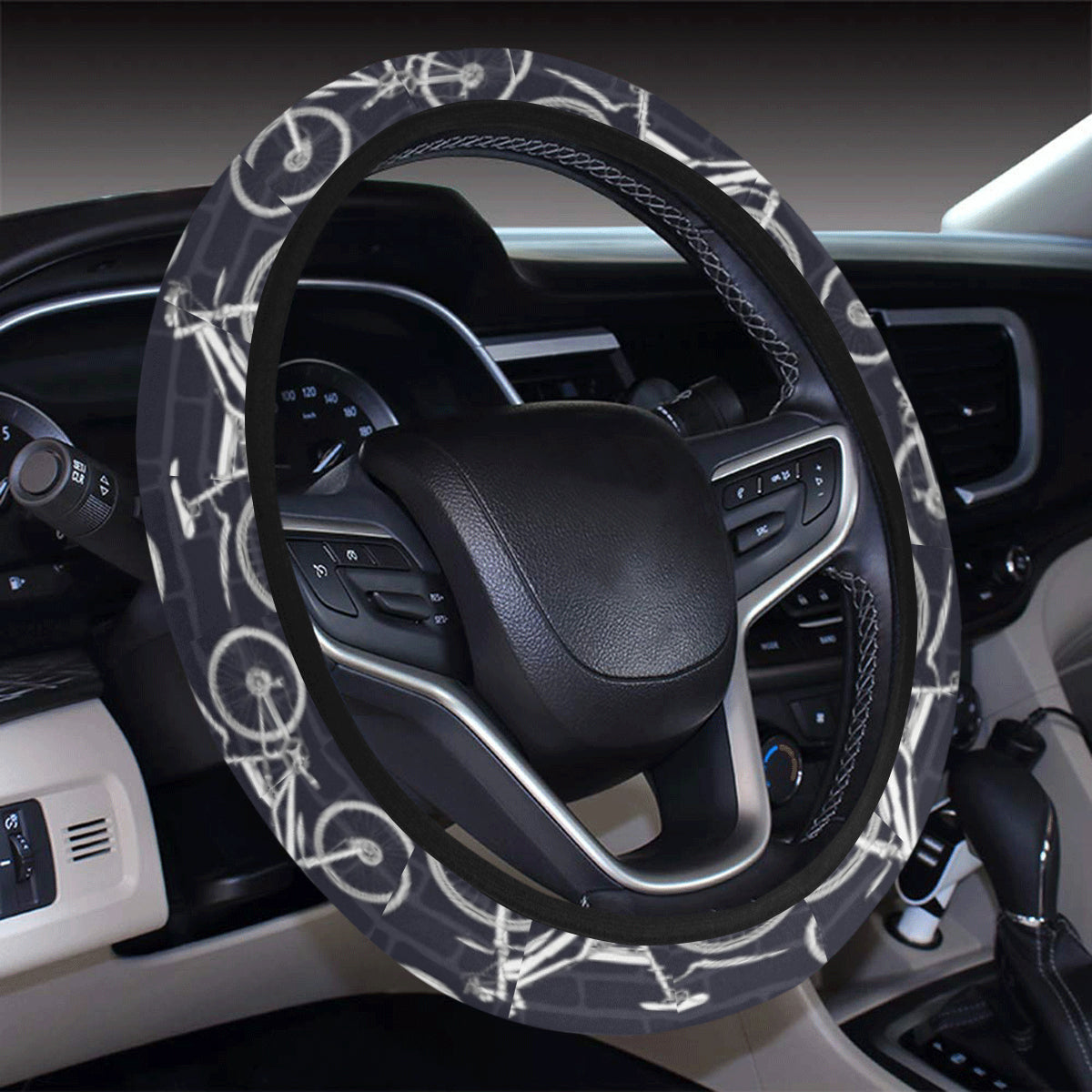 Mountain bike Pattern Print Design 02 Steering Wheel Cover with Elastic Edge