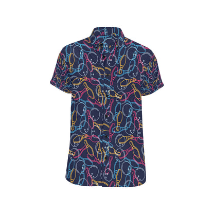 Bowling Pattern Print Design 07 Men's Short Sleeve Button Up Shirt