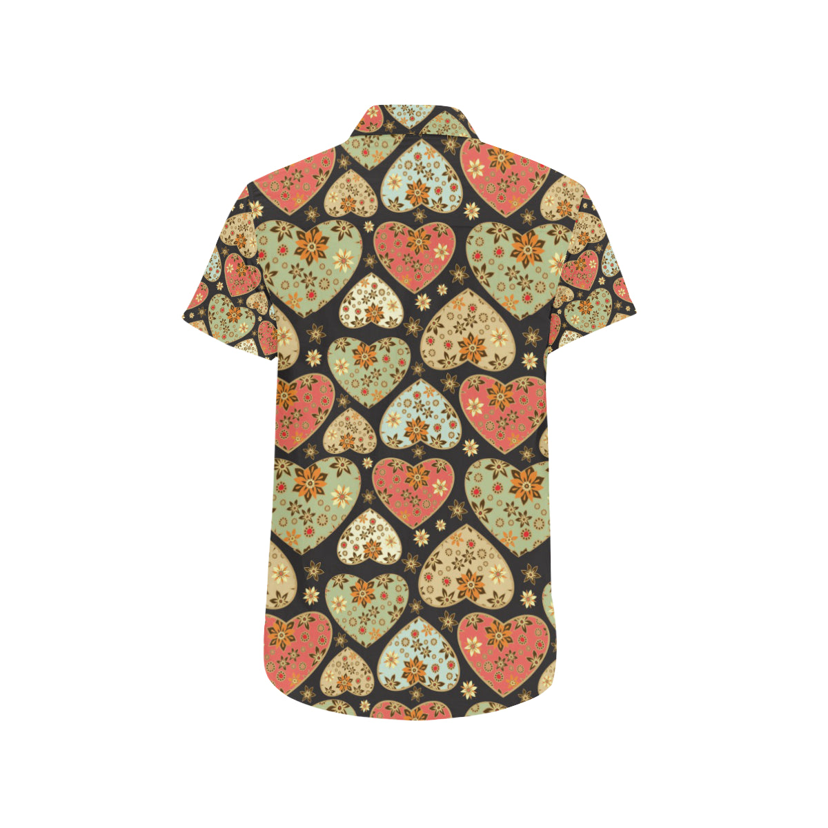 Heart Boho Pattern Print Design HE04 Men's Short Sleeve Button Up Shirt