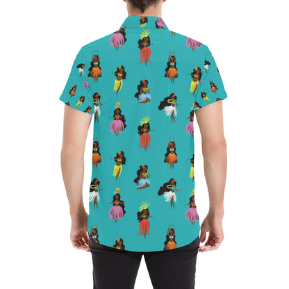Hula Dancers Pattern Print Design 04 Men's Short Sleeve Button Up Shirt
