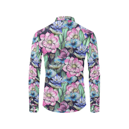 Water Lily Pattern Print Design WL07 Men's Long Sleeve Shirt