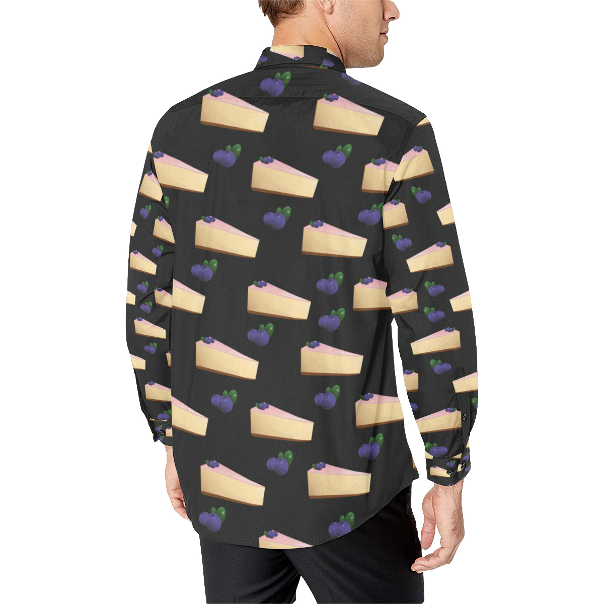 Cheesecake blueberry Pattern Print Design CK01 Men's Long Sleeve Shirt