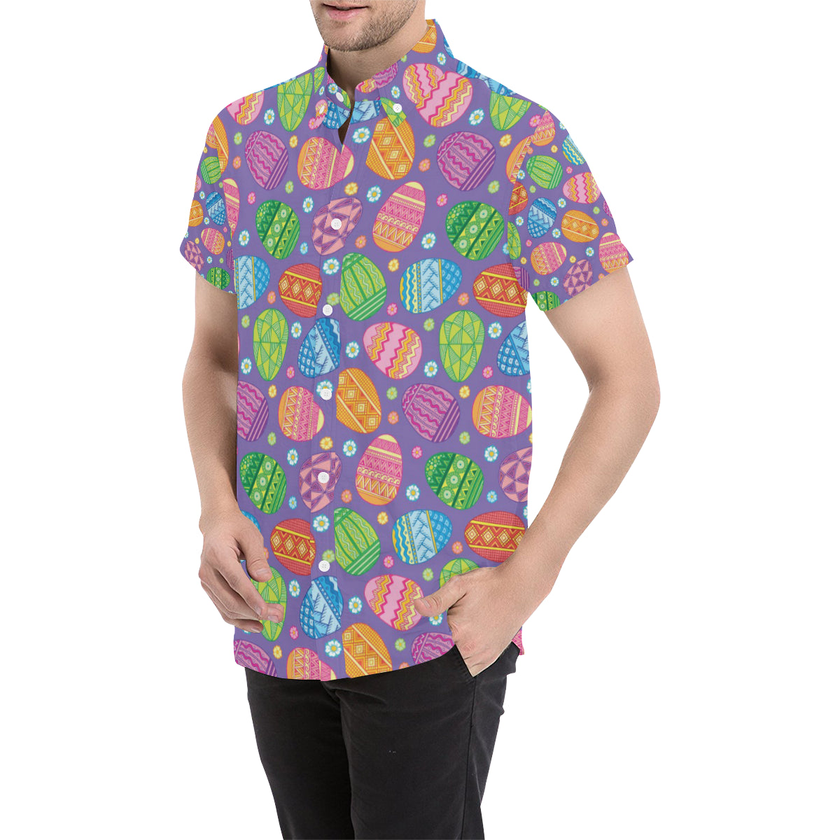 Easter Eggs Pattern Print Design RB010 Men's Short Sleeve Button Up Shirt