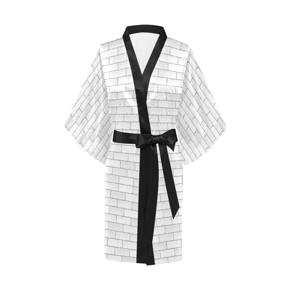 Brick White Pattern Print Design 03 Women's Short Kimono