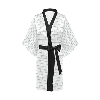 Brick White Pattern Print Design 03 Women's Short Kimono