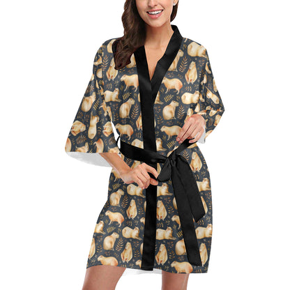 Capybara Pattern Print Design 02 Women's Short Kimono