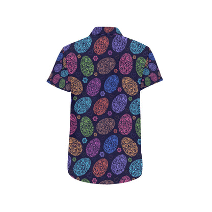Easter Eggs Pattern Print Design RB012 Men's Short Sleeve Button Up Shirt