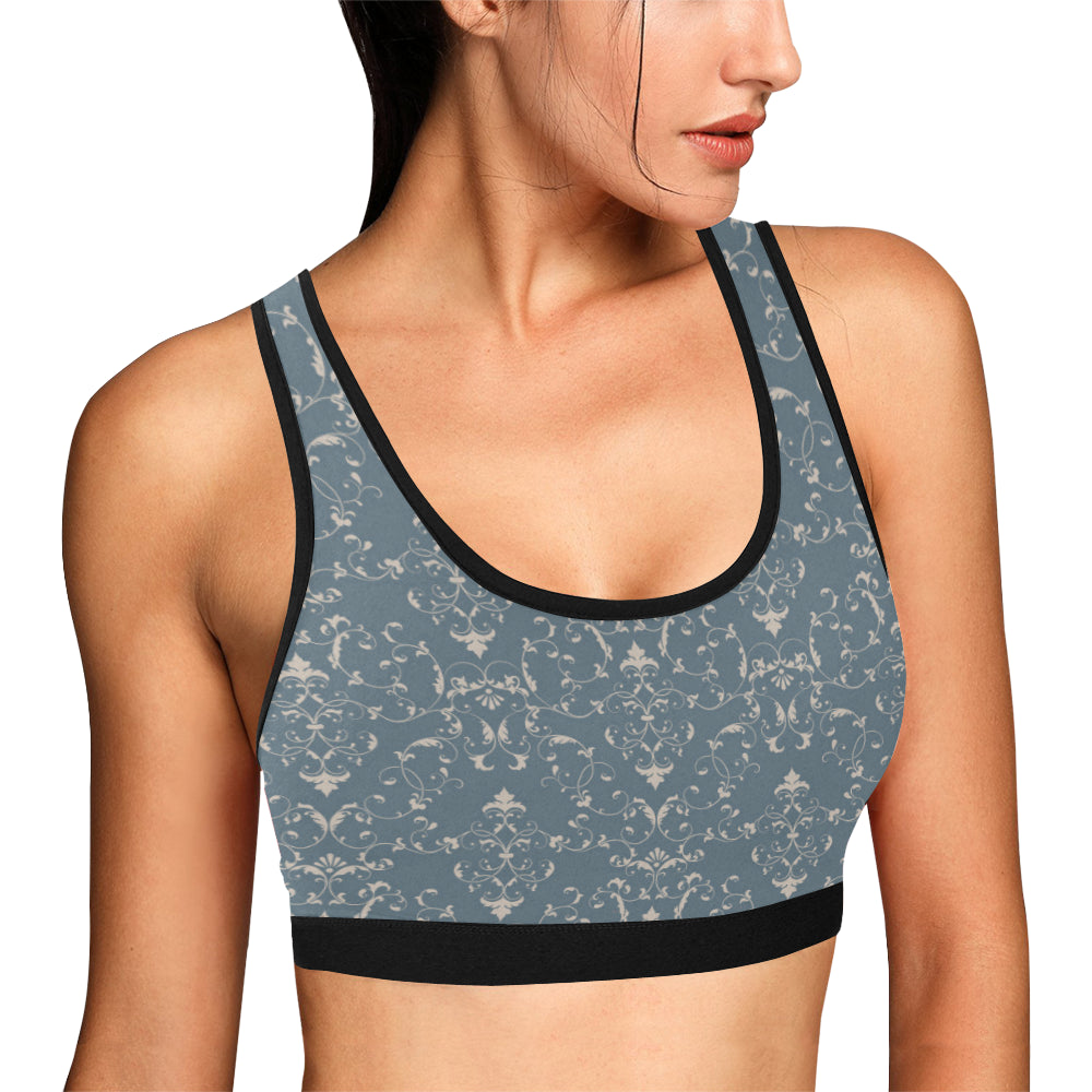 Damask Elegant Teal Print Pattern Sports Bra