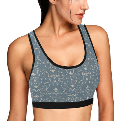 Damask Elegant Teal Print Pattern Sports Bra