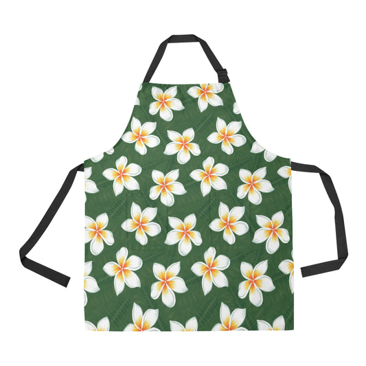 White Plumeria Pattern Print Design PM020 Apron with Pocket