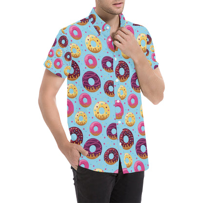 Donut Pattern Print Design DN07 Men's Short Sleeve Button Up Shirt