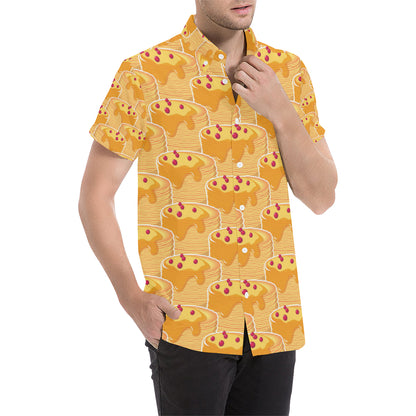 Pancake Pattern Print Design A04 Men's Short Sleeve Button Up Shirt