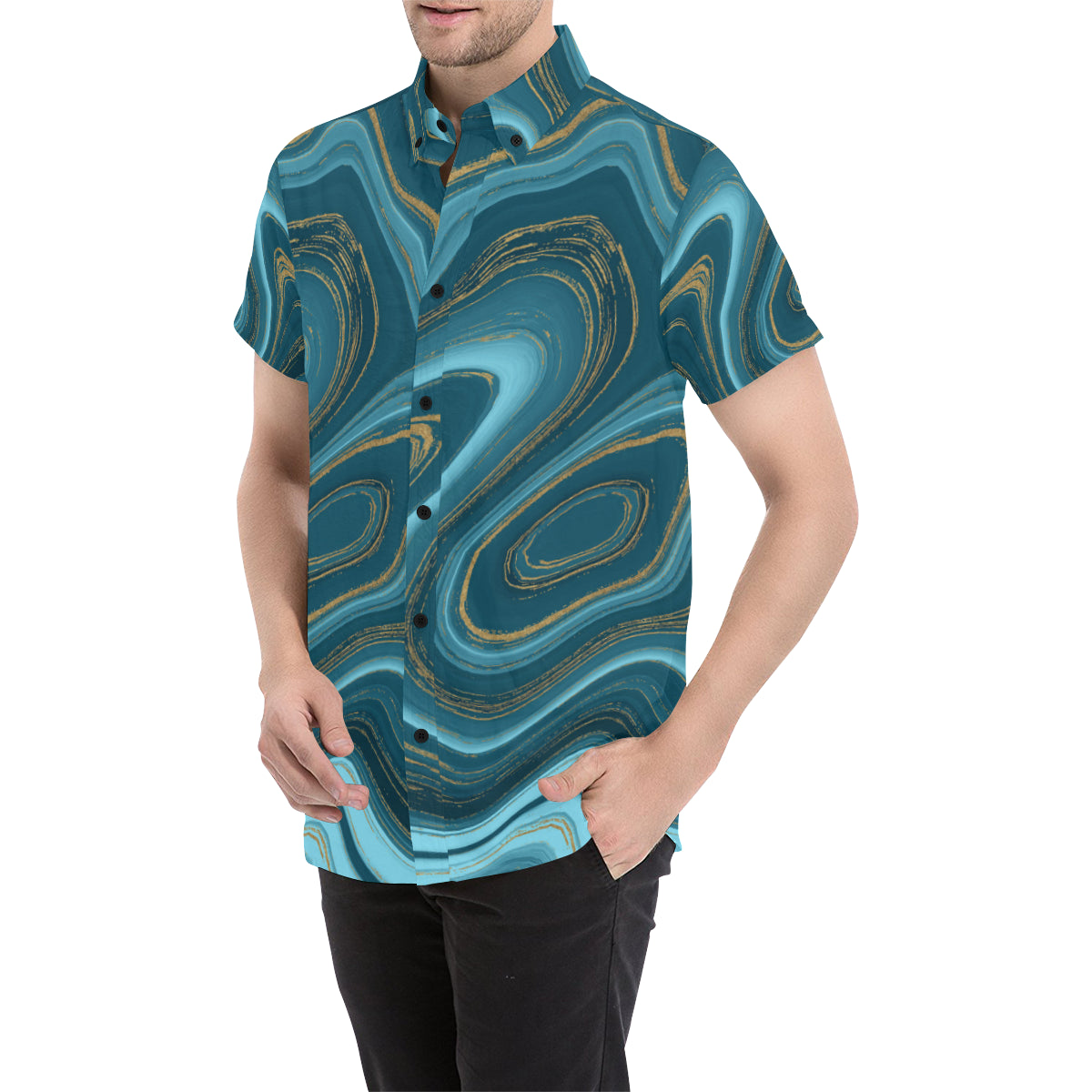 Liquid Pattern Print Design 04 Men's Short Sleeve Button Up Shirt