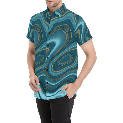 Liquid Pattern Print Design 04 Men's Short Sleeve Button Up Shirt