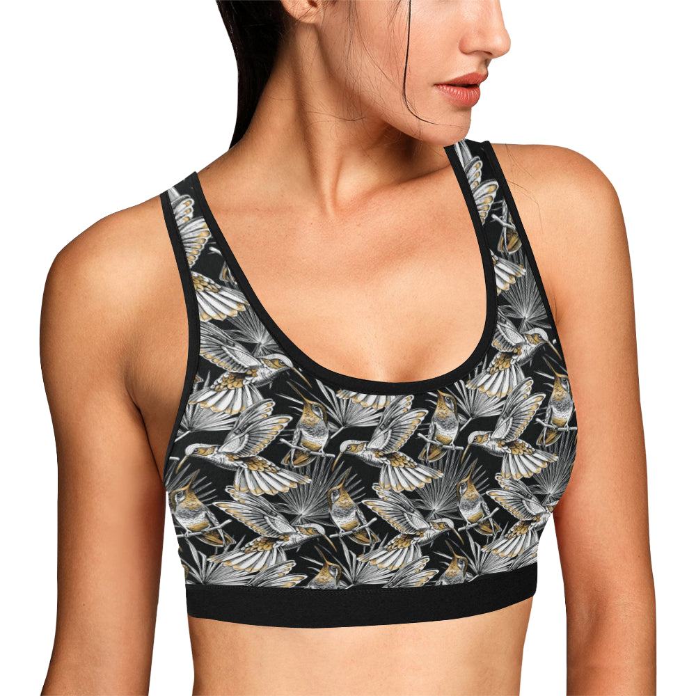 Hummingbird Gold Design Themed Print Sports Bra