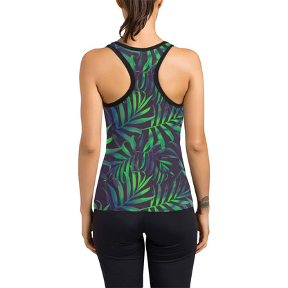 Palm Leaves Pattern Print Design PL01 Women's Racerback Tank Top