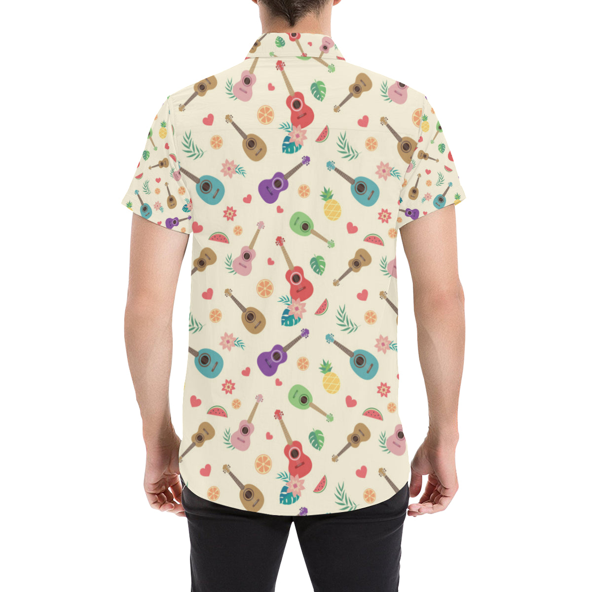 Ukulele Pattern Print Design 01 Men's Short Sleeve Button Up Shirt