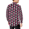 Pink Rose Skull Themed Print Men's Long Sleeve Shirt