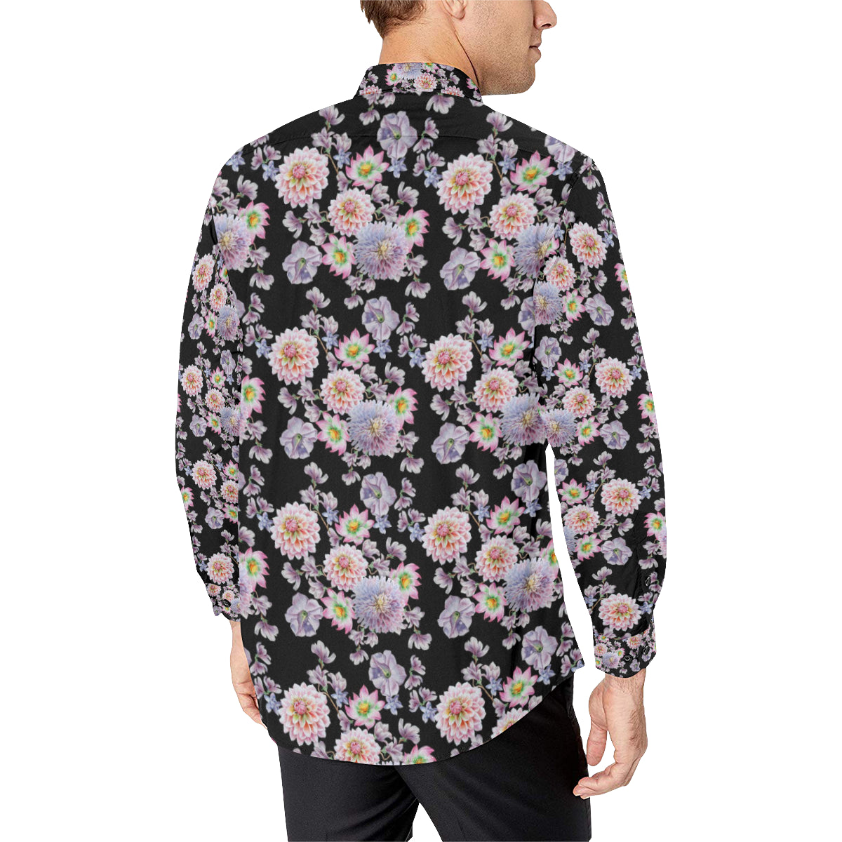 Dahlia Pattern Print Design DH012 Men's Long Sleeve Shirt
