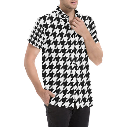Houndstooth Black White  Pattern Print Design 05 Men's Short Sleeve Button Up Shirt
