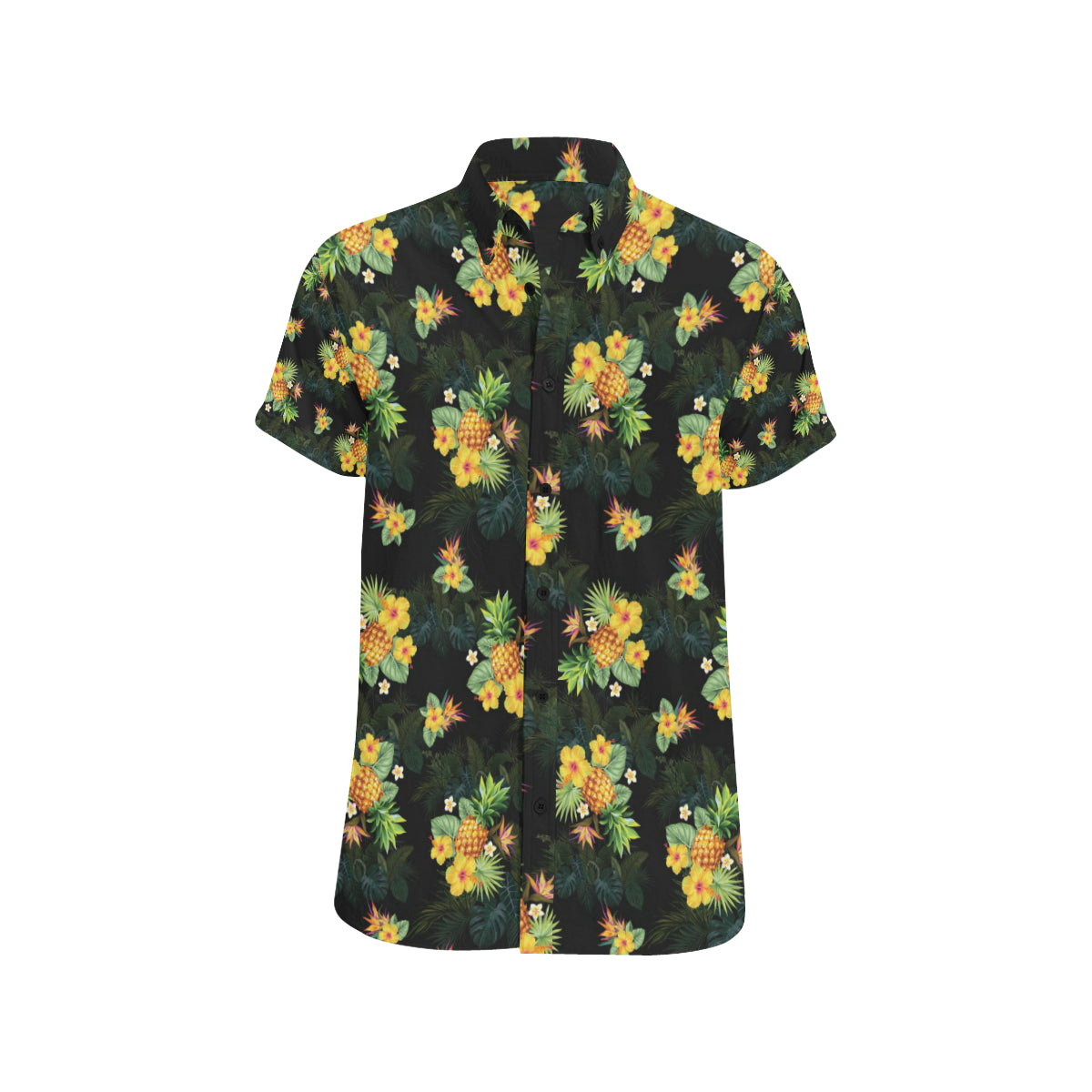 Pineapple Tropical Flower Print Pattern Men's Short Sleeve Button Up Shirt